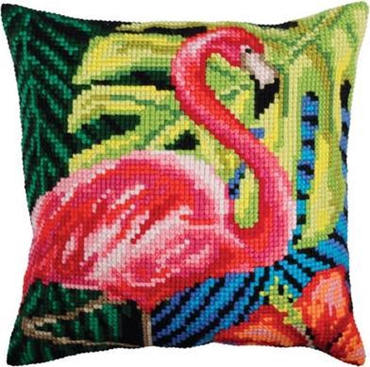 Voorbedrukt kruissteek kussenborduurpakket Pink Flamingo Collection dArt